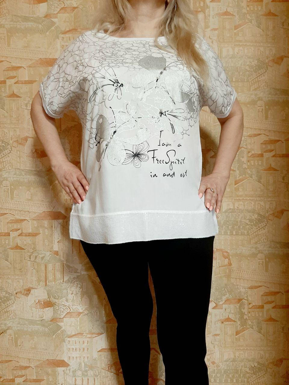 

Блуза-футболка хлопок LUX Турция белая/серебро 2XL,3XL, Белый