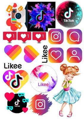 

Вафельна картинка для кондитерских виробів Likee, Instagram (лист А4) 58