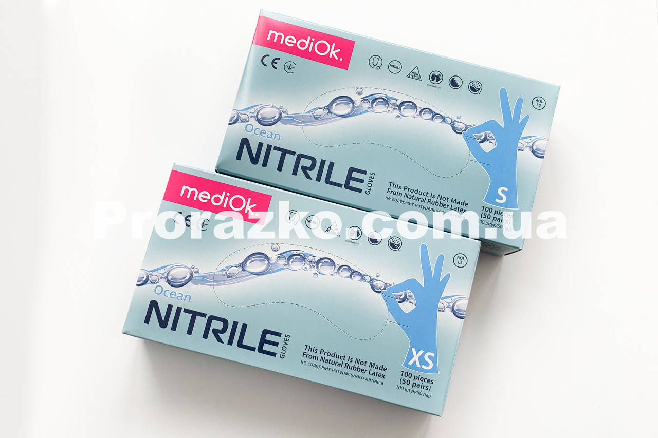 

Нитриловые перчатки MediOK Ocean,  (6-7), голубые, 100 шт, Голубой