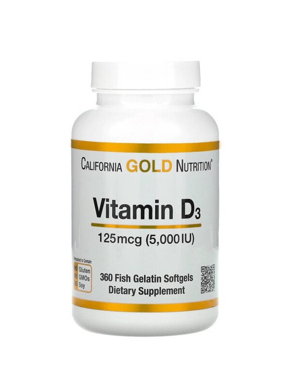 

Витамин D3, 125 мкг (5000 МЕ), California Gold Nutrition 360 капсул из рыбьего желатина