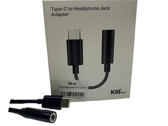 

Переходник для наушников, гарнитуры KIN KY-104A Type-C - AUX 3.5 мм mini-jack Черный