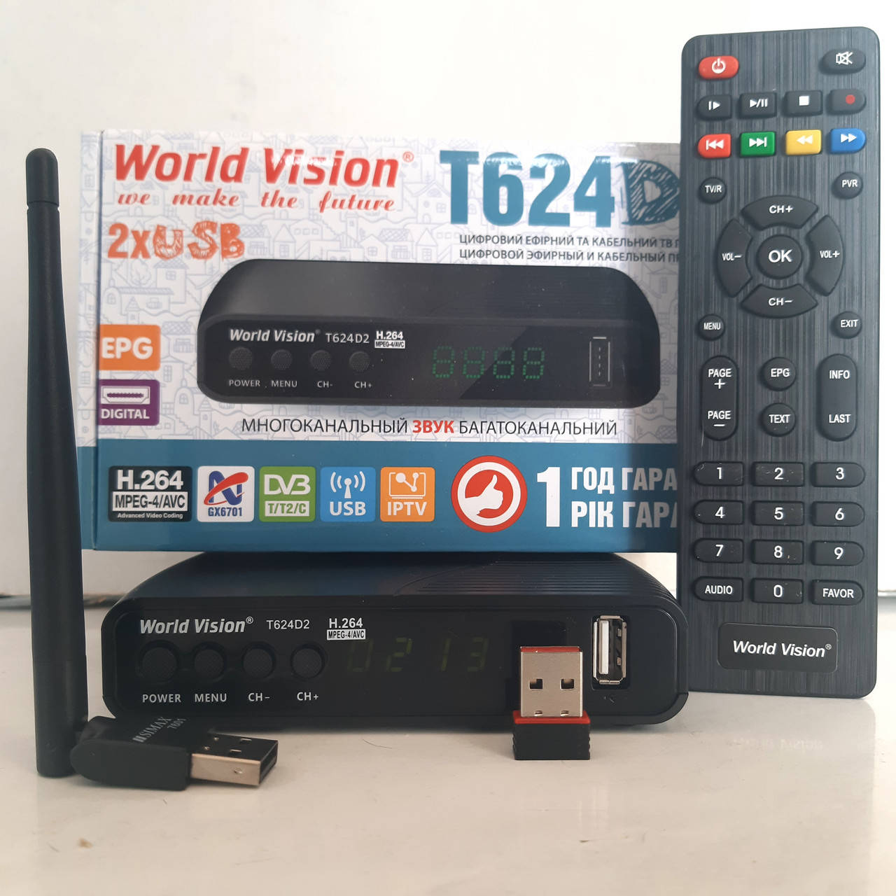 

Т2 тюнер WorldVision T624D2+ IPTV, Megogo.YouTube+ AC3+WiFi адаптер