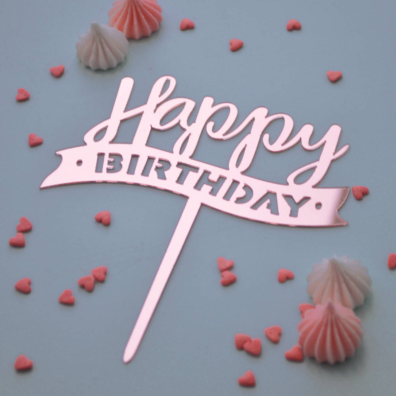 

Топпер зеркальный розовое золото "Happy Birthday" (надпись)