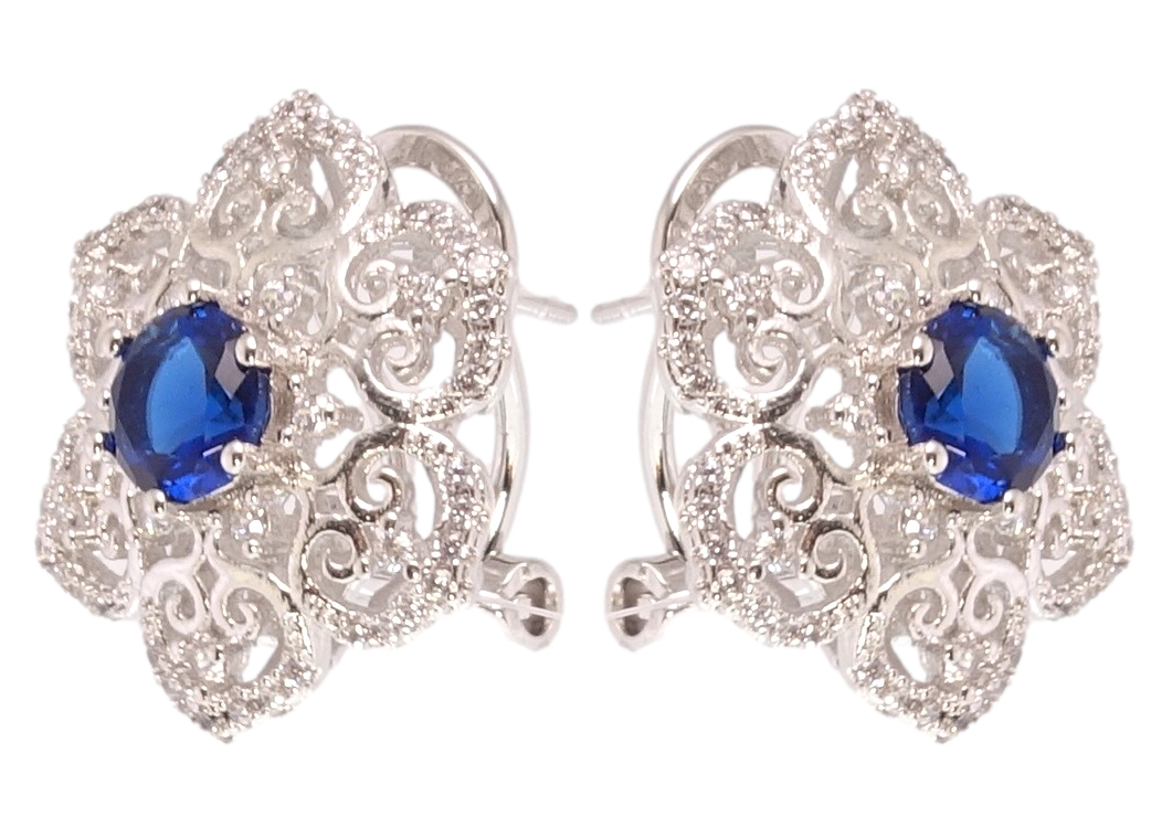 

Серьги Xuping Родий итальянский замок "Цветочки с синими фианитами"