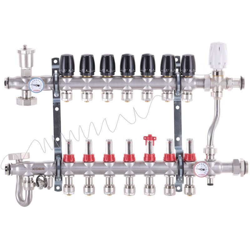 

Коллектор со встроенным смесит. узлом KP 1"х7 и евроконусами 3/4-16