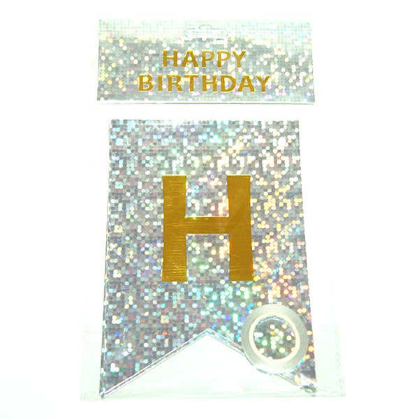 

Гирлянда бумажная Happy birthday голографическая 3 м, серебро, Разные цвета