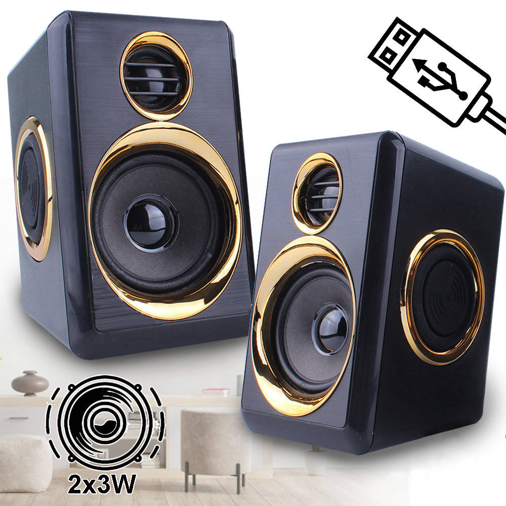 

Портативные колонки для ПК ноутбука Kisonli Speaker Т-500 Акустическая система USB Черный с Золотом BLM