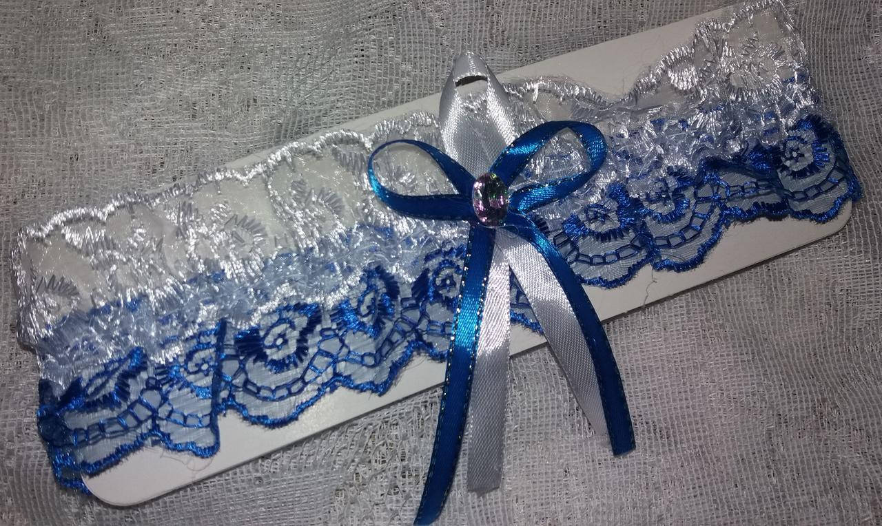 

Ажурная подвязка невесты "Яблонька" бело-цветная (различные цвета) бело-синий