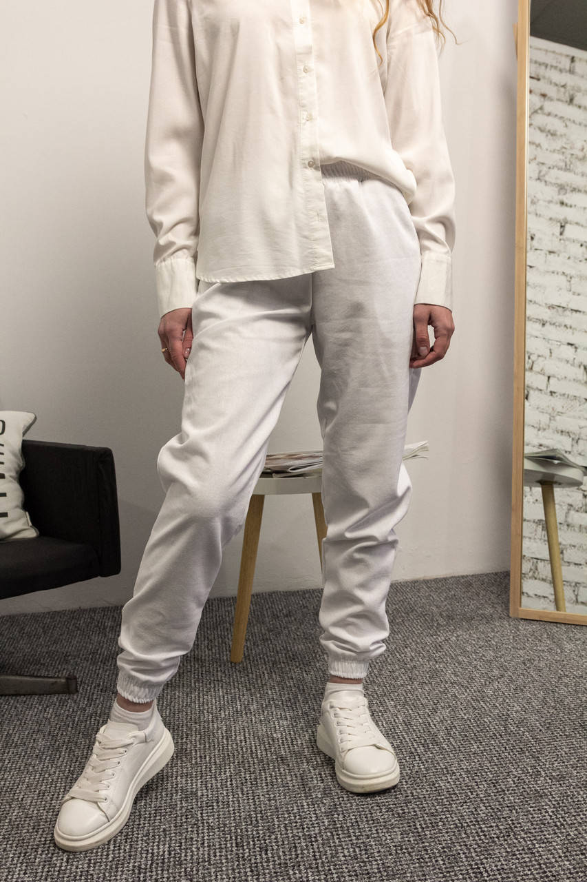 

Женские льняные брюки на резинке 50-52, Белый