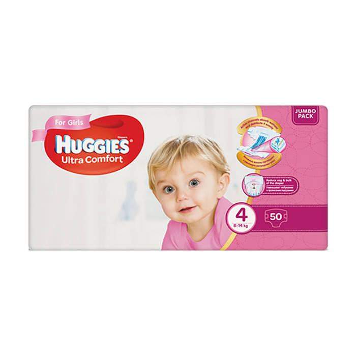 

Подгузники детские Huggies Ultra Comfort 4 (8-14 кг) 50 шт. GIRL, Белый