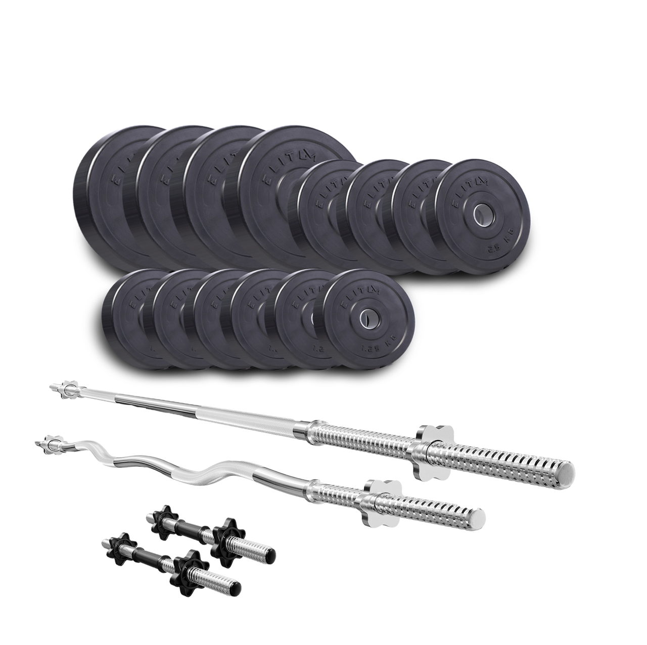 

Набор штанга и гантели Elitum Titan 54 кг с прямым и W-образным грифом грифом + 2 гантельных, Черный