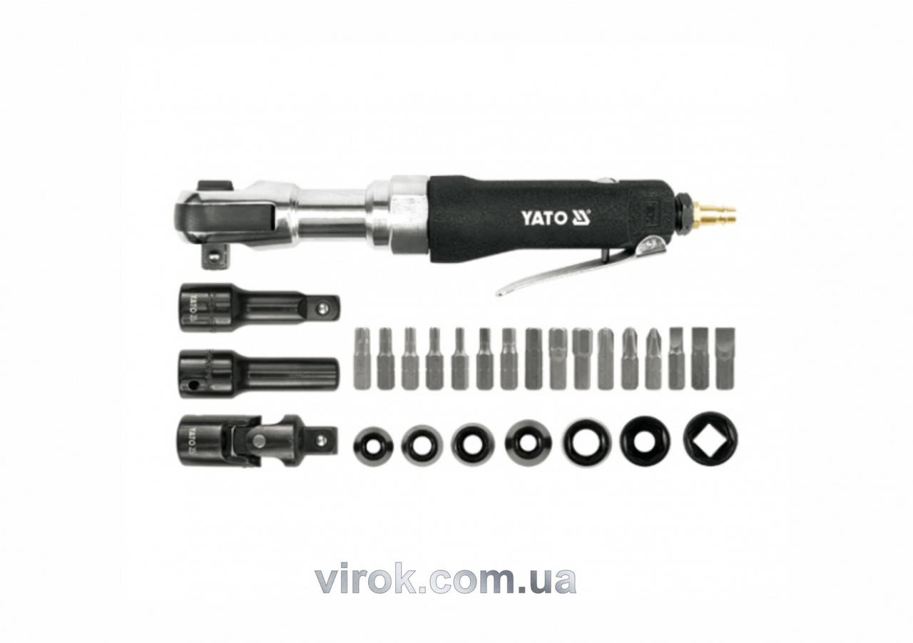 

Трещотка пневматическая YATO 1/2" 68 Нм 110 л/мин + насадки 30 шт + кейс YT-0982