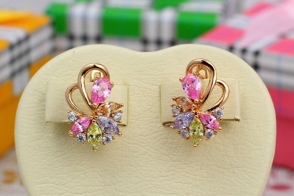 

Серьги Xuping Jewelry корзиночка с цветными камнями 2 см золотистые