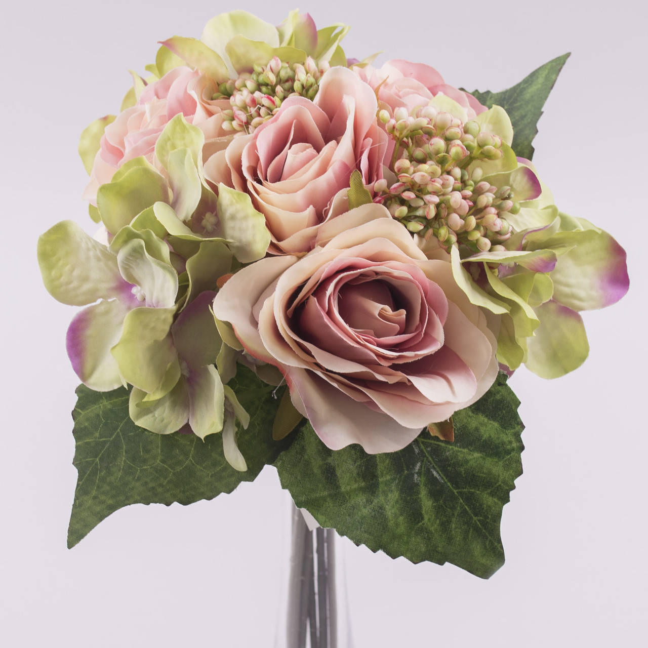 

Букет роза+гортензия с чесночком телесно -салатовый