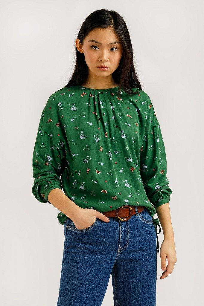 

Летняя блузка из вискозы с принтом бабочки Finn Flare B20-12053-500 зелёная, Зелёный