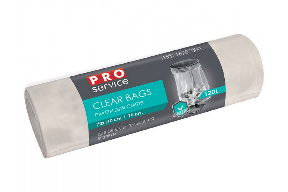 

Мусорные пакеты PRO-Service CLEAR BAGS 70х110 ЛД 120 л. 10 шт. прозрачные