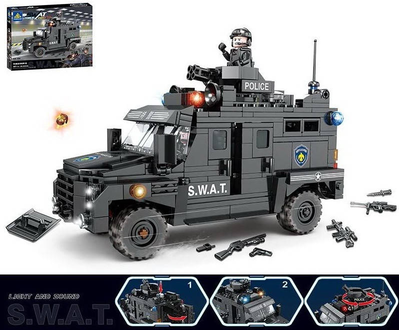 

Конструктор полицейский джип спецназа SWAT 487 деталей, Черный