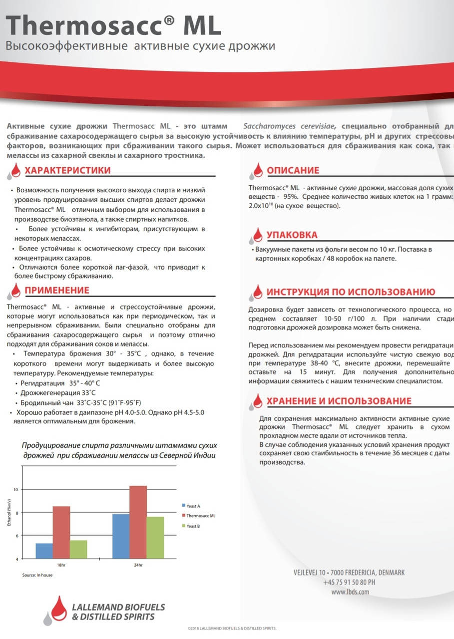 

Дріжджі Thermosacc ML для цукру, LALLEMAND, Данія, 500 грам.