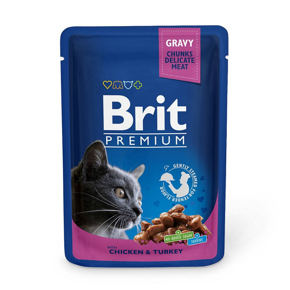 

Влажный корм для котов Brit Premium Cat pouch пауч курица и индейка 100 гр