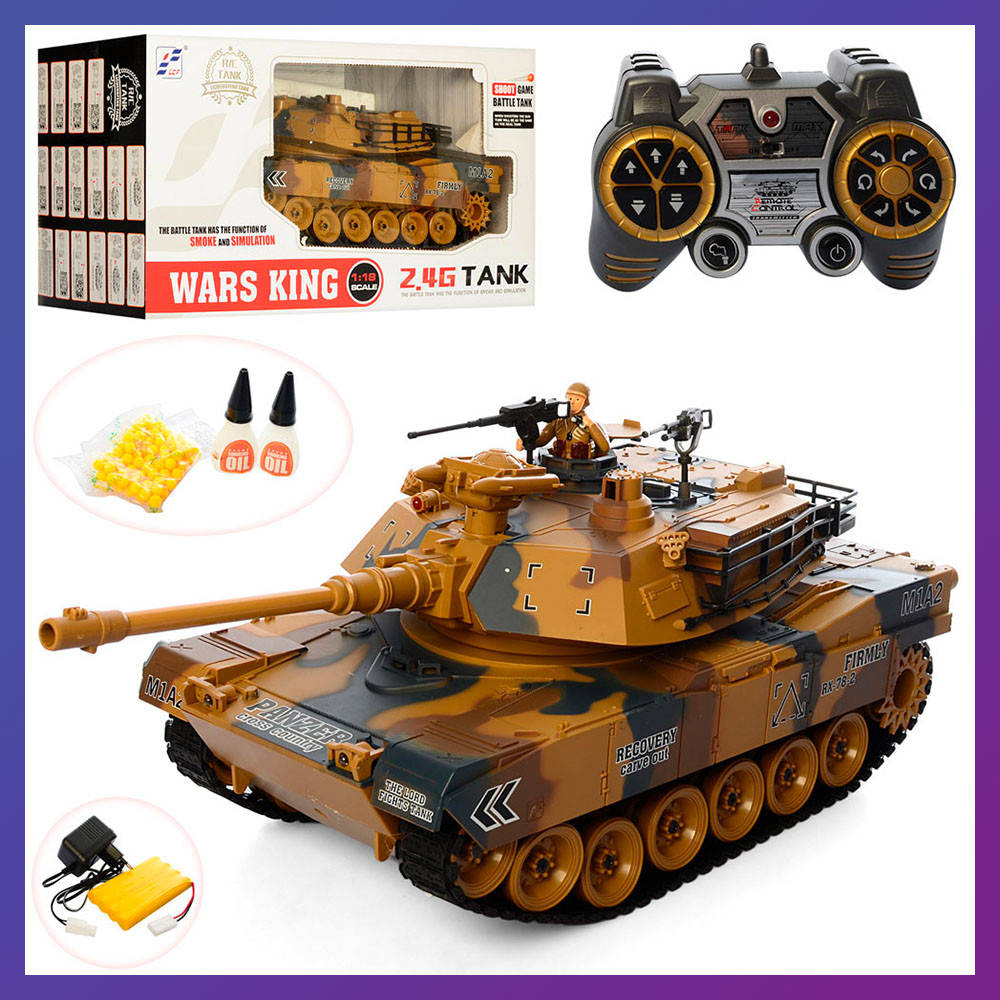 

Детский Танк на радиоуправлении Wars King 789-1 масштаб 1:18 47 см. Стреляет пульками