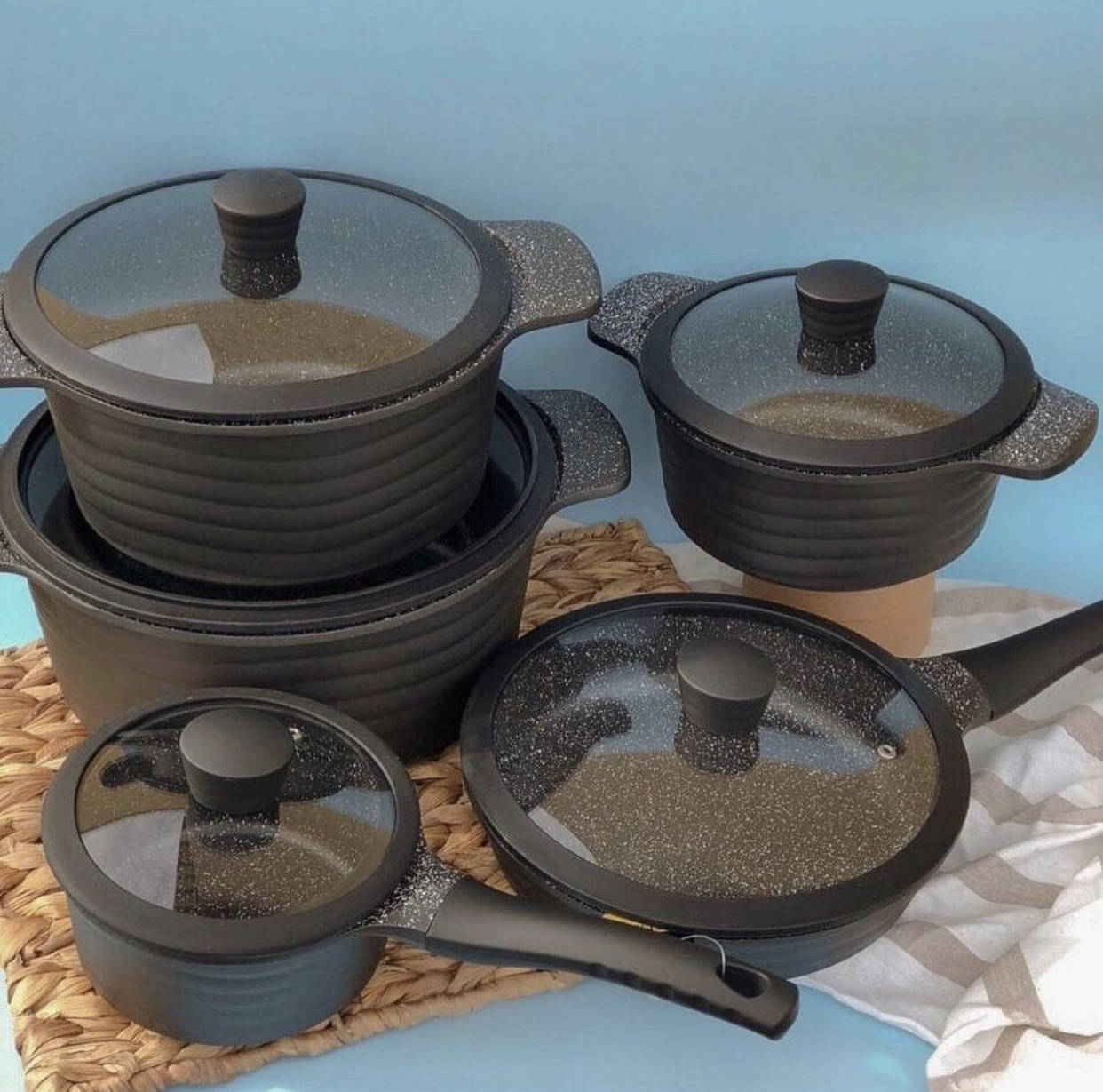 

Набор кастрюль казанов с мраморным покрытием Edenberg EB-9185 Набор кухонной посуды 10 предметов Черный