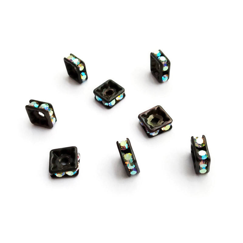 

Квадратные разделители для бусин Preciosa (Чехия) 8x8 мм Crystal AB/черный