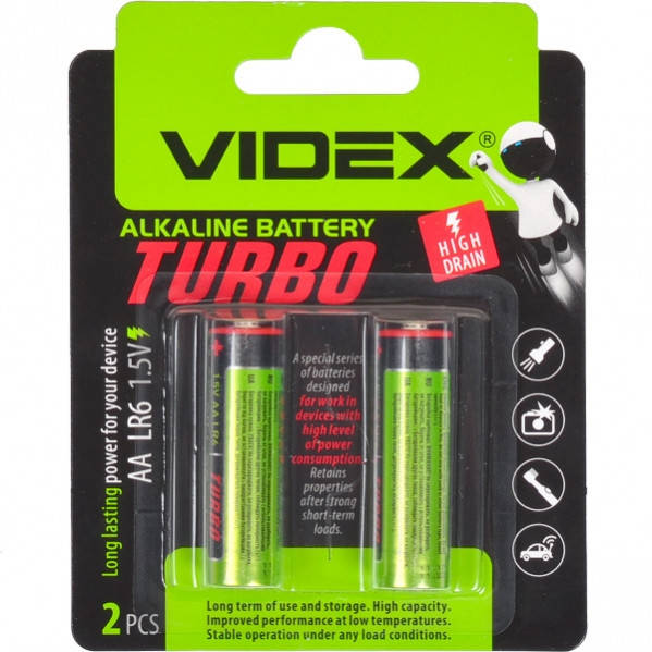 

Батарейка Videx LR06 /AA 2 pcs Alkaline TURBO 2шт. V-000198/294308