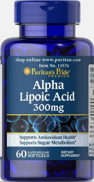 

Альфа-липоевая кислота, Alpha Lipoic Acid, Puritan's Pride, 300 мг, 60 гелевых капсул