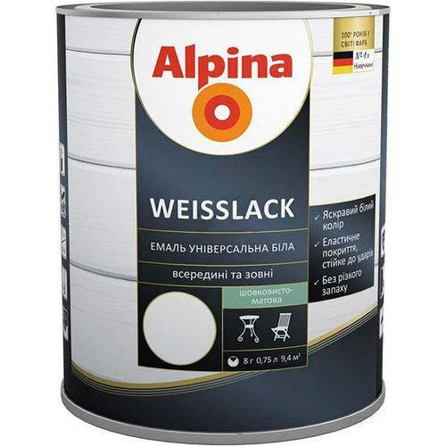 

Эмаль для древесины и металла Alpina Weisslack (Шелковисто-матовая) 0.75л