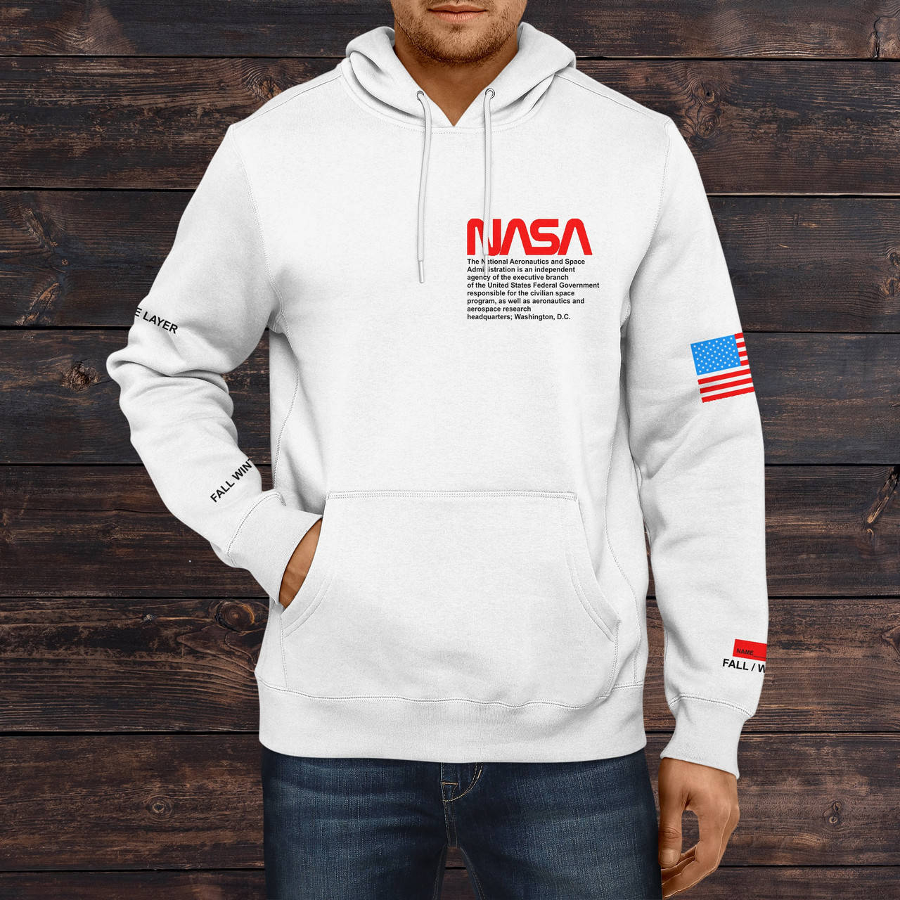 

Мужской худи с капюшоном Nasa Белый, M