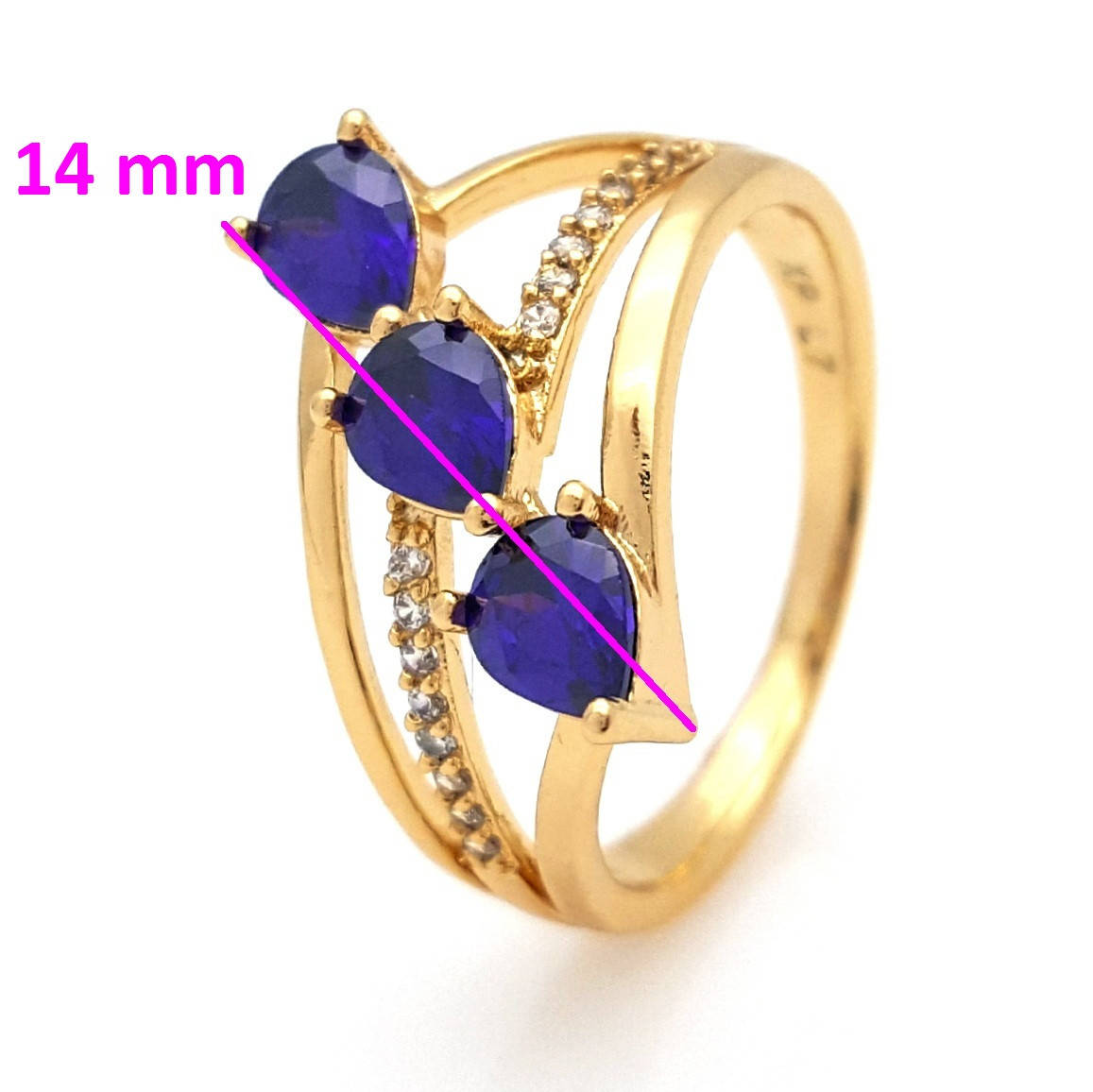 

Кольцо Три Капельки с фиолетовым цирконием, p. 17, р. 18, позолота Xuping 18К