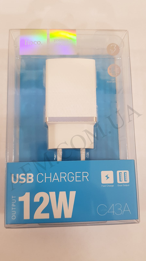 

СЗУ блок Hoco C43A Vast power (2USB/ 2.4A) белый*, Белый