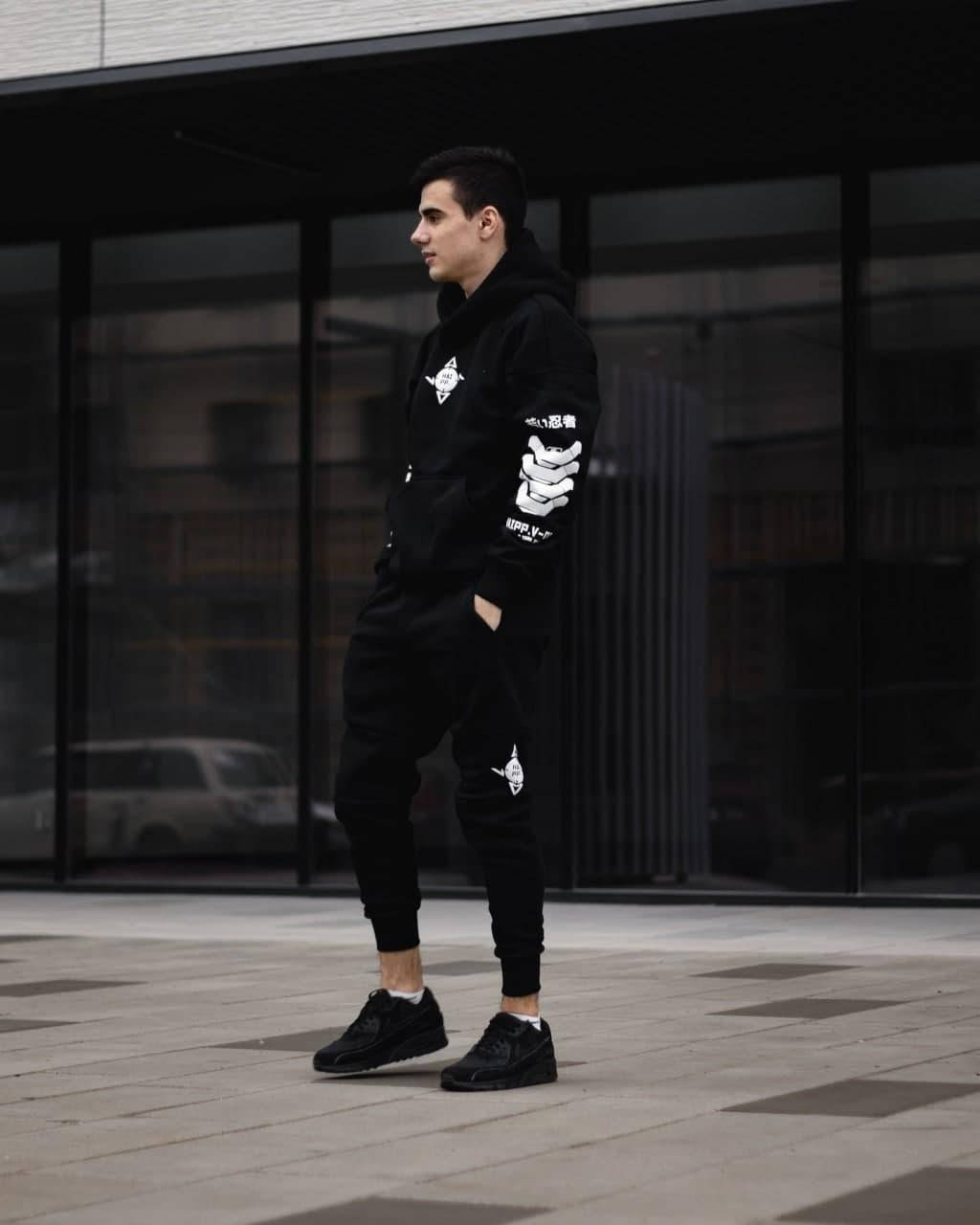 

Мужской зимний спортивный костюм Chain black черный с начесом утепленный XL