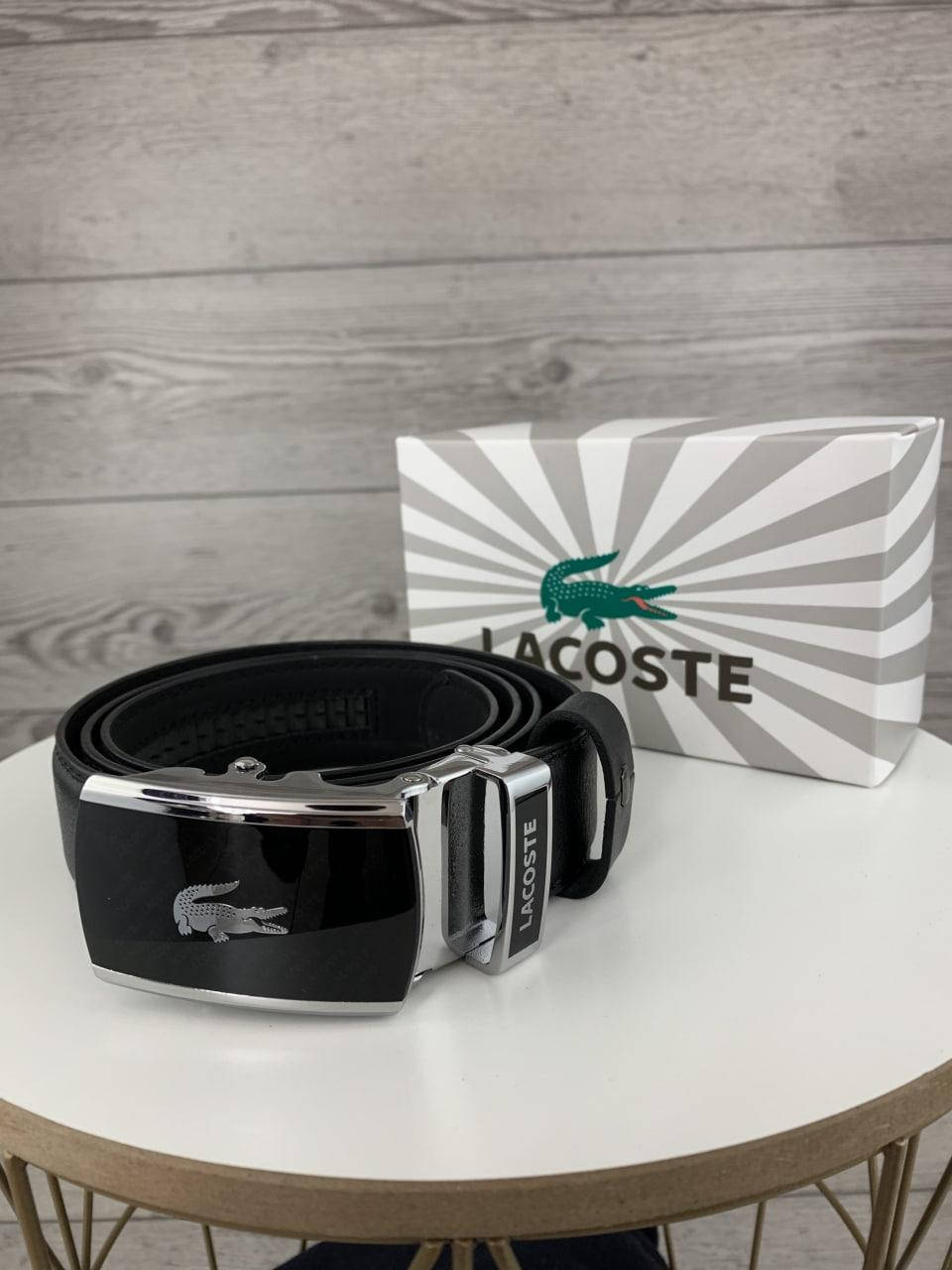 

Мужской кожаный ремень Lacoste автомат пояс Лакост брендовый из эко-кожи (видео-обзор), Черный