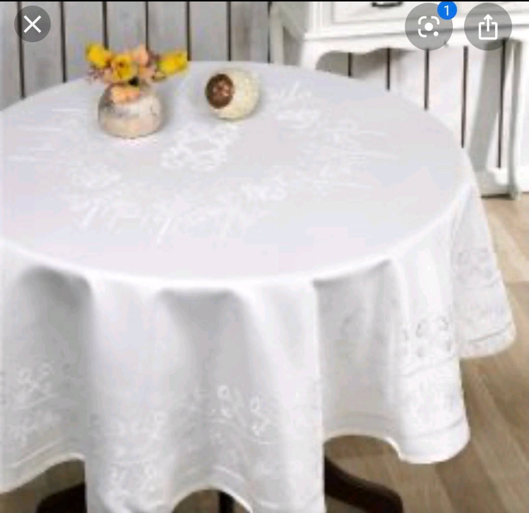 

Кругла скатерка 160 см брудовідштовхуюча білого та молочного кольору