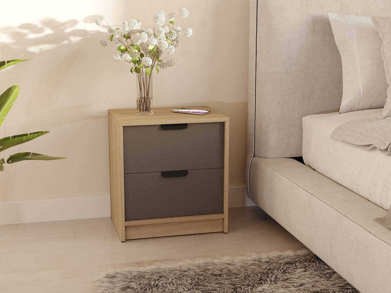 

Прикроватная тумбочка Moreli T-3 Ш450*В490*Г350 Дуб сонома-Антрацит