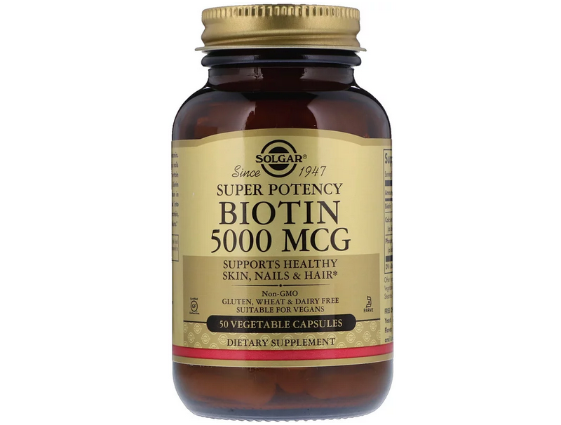 

Биотин, Biotin, Solgar, 5000 мкг, 50 вегетарианских капсул