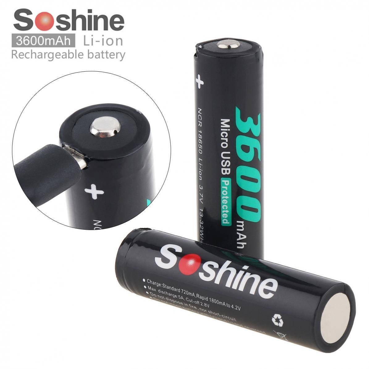 

Аккумулятор Soshine 18650 Li-Ion 3600 mAh с зарядкой через USB, защищенный
