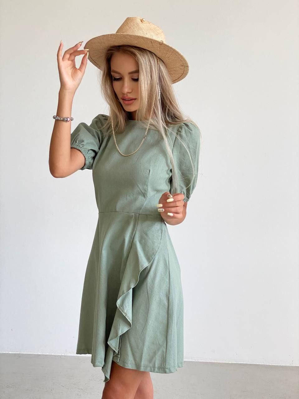 

Льняное летнее легкое женское платье с открытой спиной из льна лен белый мокко олива 42-44 44-46