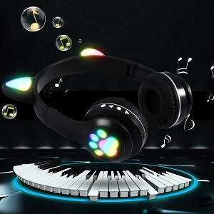 

Наушники с ушками кошки беспроводные Bluetooth наушники голубые черные розовые сиреневые, Голубой