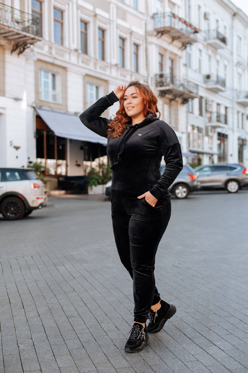

Велюровый спортивный костюм ЧЕРНЫЙ р.50-56 OVERSIZE 52