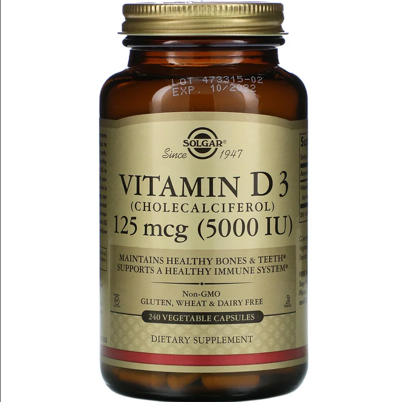 

Витамин Д3, холекальциферол "Vitamin D3" Solgar, 5000 МЕ, 240 капсул