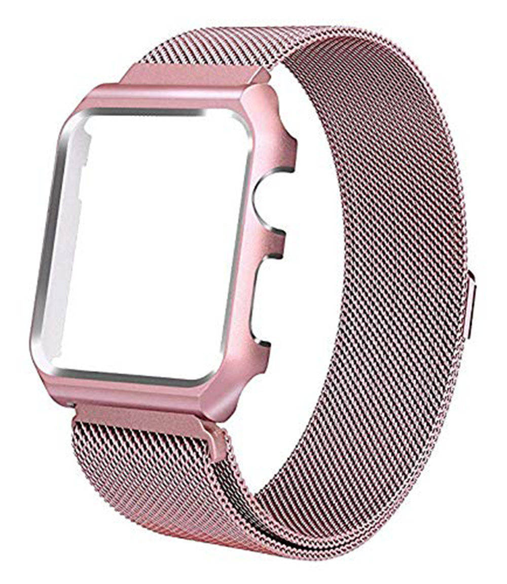 

Ремешок браслет миланская петля с защитным корпусом для Apple Watch розовый