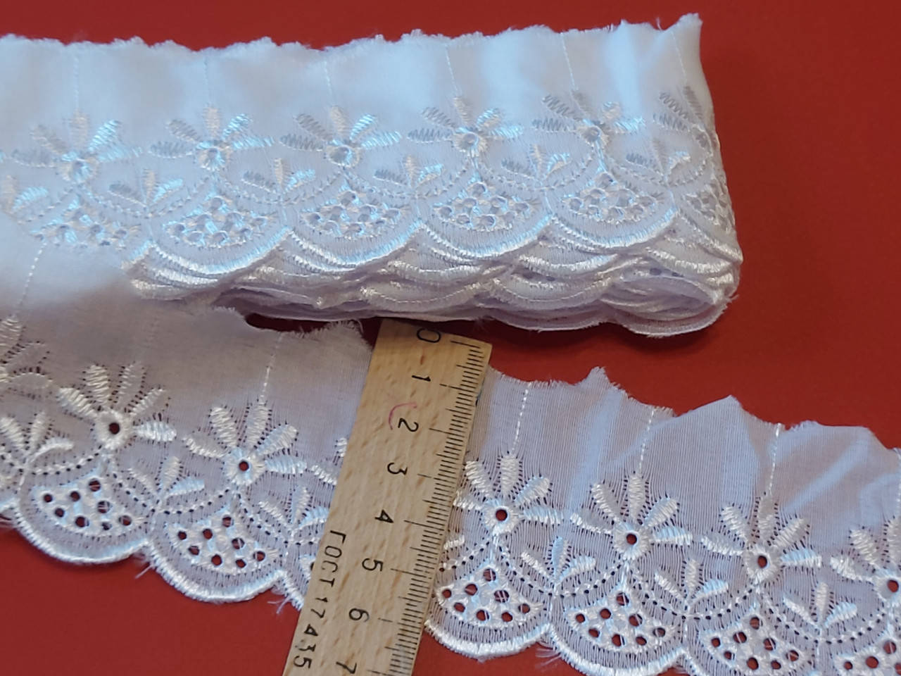 

Мереживо просте батистове Кружево с шелковой вышивкой прошва на метраж белое 5-6 см 0102, Белый