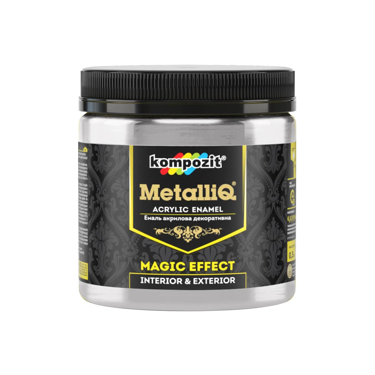 

Декоративная акриловая эмаль Kompozit Metalliq серебро 0.5кг