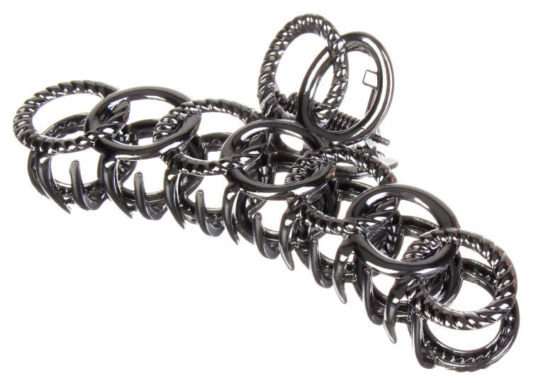 

Краб для волос серебряный металлический Гематит, заколка краб с кольцами серебряная, женский краб большой, Серебристый