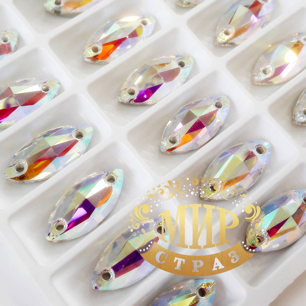 

Пришивные лодочки стекло Lux, цвет Crystal AB, 7x15мм, 1шт