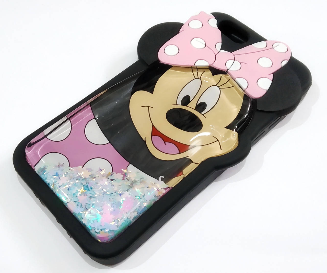 

Чехол детский для iPhone 6 / 6s силиконовый жидкость с блестками Минни черный