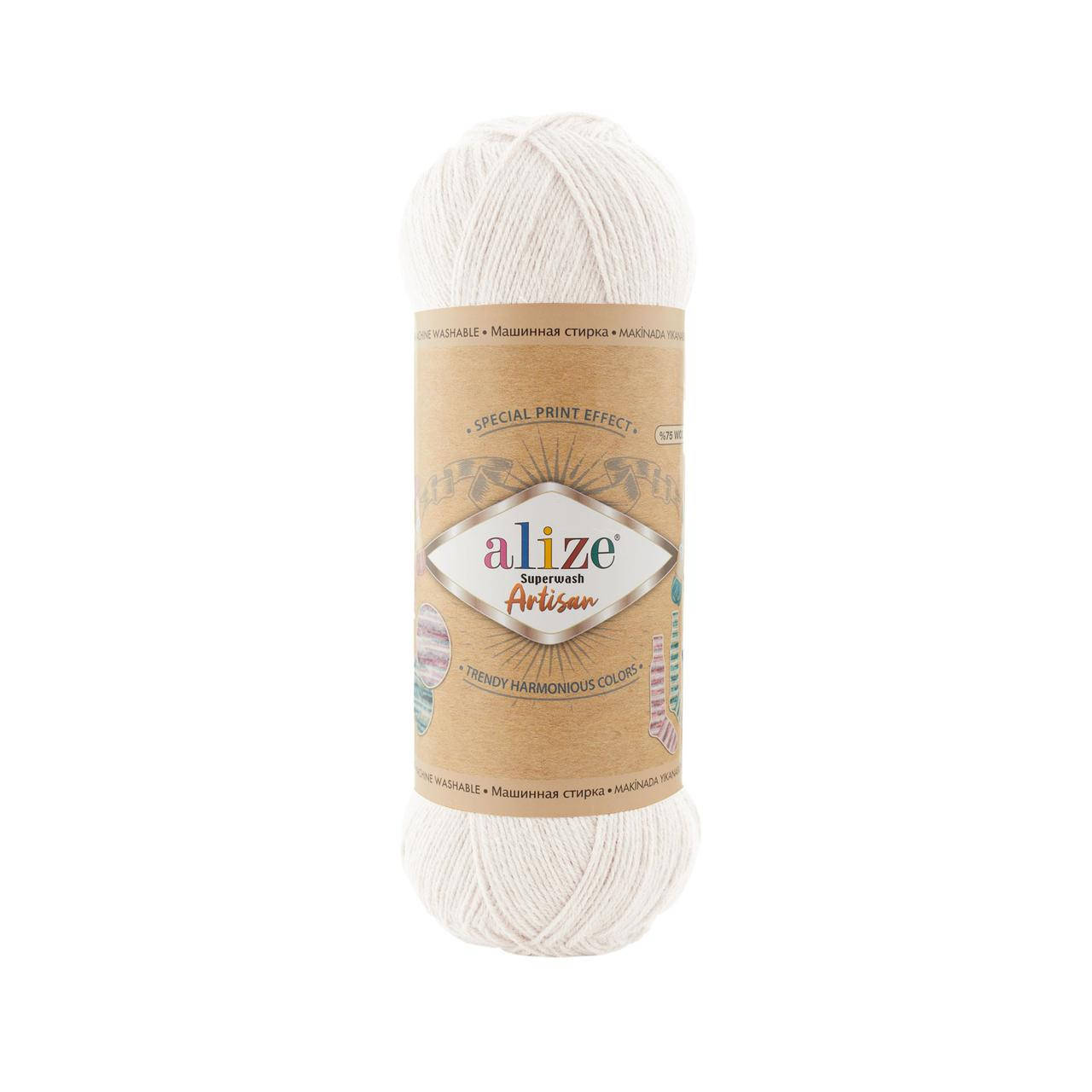 

Alize Superwash Artisan (Ализе Супервош Артизан) № 55 белый (Пряжа, нитки для вязания)