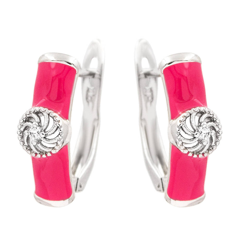 

Серьги родий, розовая эмаль